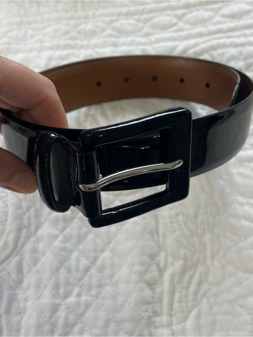 Lauren Ralph Lauren Black Patent Glossy Leather Belt with Black Buckle Sz S
